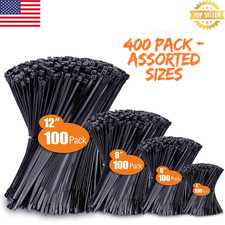 400pcs Black Zip Ties Assorted Sizes 4 6 8 12 inch Heavy Duty Cable Wire Ties UV