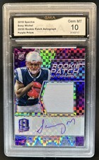 2018 Panini Spectra Sony Michel Rookie Patch Auto Neon RC Purple #/50 GMA 10