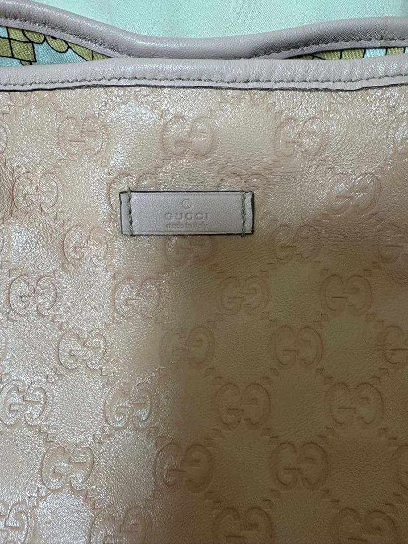 GUCCI Pink Beige Leather Tote Bag with Serial Number, Compact, Used Excellent thumbnail 4