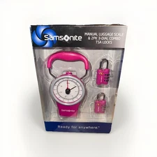 BRAND NEW Samsonite Manual Luggage Scale & 2 Pack 3 -Dial Combo TSA Locks - Pink