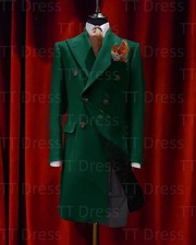 Men's Long Wool Overcoat Wide Peak Lapel Formal Business Wear Men Winter Coats