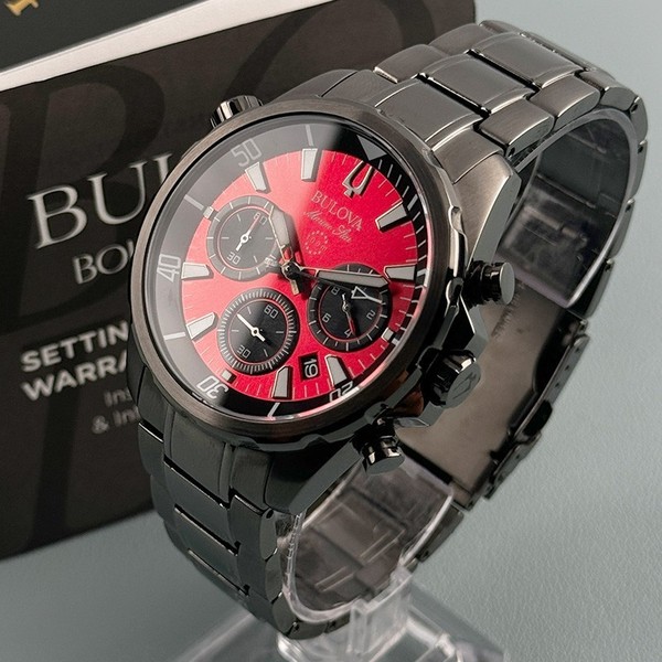 Bulova Marine Star 98B350 Cronógrafo para hombre cuarzo esfera roja 43 mm 2
