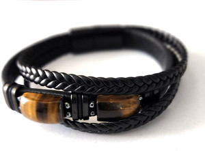 Vintage Buddha Stones Tiger Eye stone Protection leather bracelet 