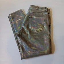 Zara Holographic Metallic Iridescent Jeans Stright Leg Womens Sz 34 Party Look