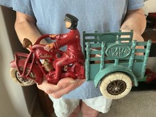 Vintage Hubley cast iron Swivel Head Traffic Car Indian Motorcycle 1930s (NICE!)