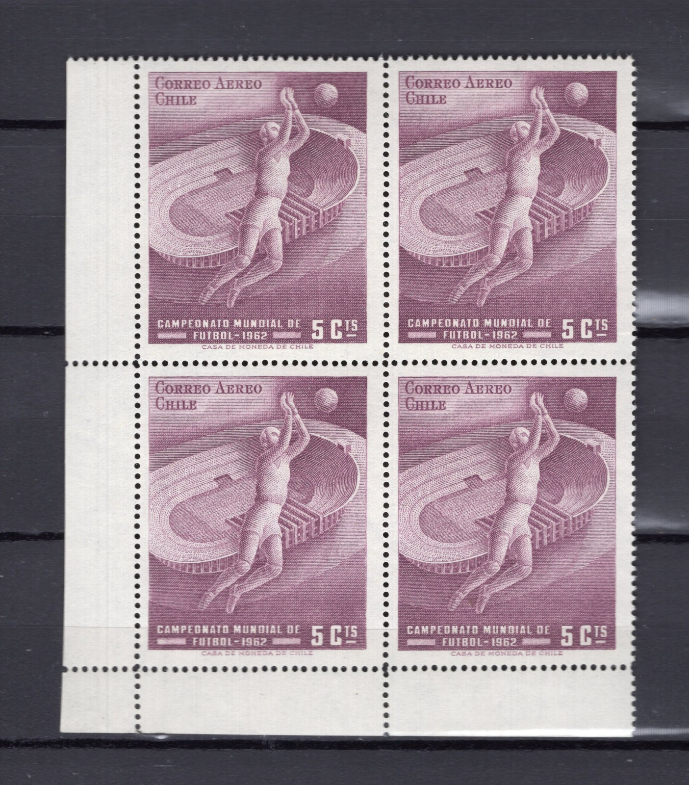 CHILE 1962 Futbol football soccer World cup 5c purple MNH low left corner sheet