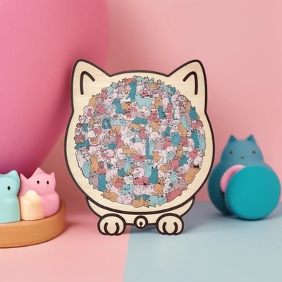 135-Piece Morandi Color Cat-Shaped Wooden Jigsaw Puzzle Irregular Cats Shaped