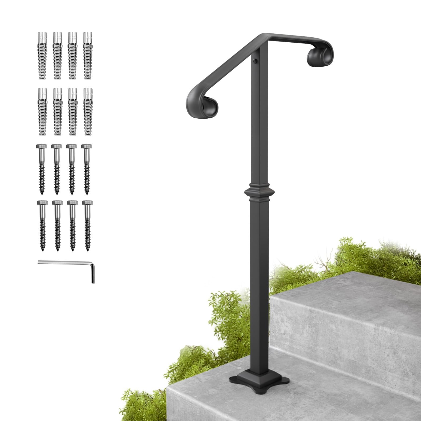 Outdoor Black Single Post Step Handrail for Stairs
