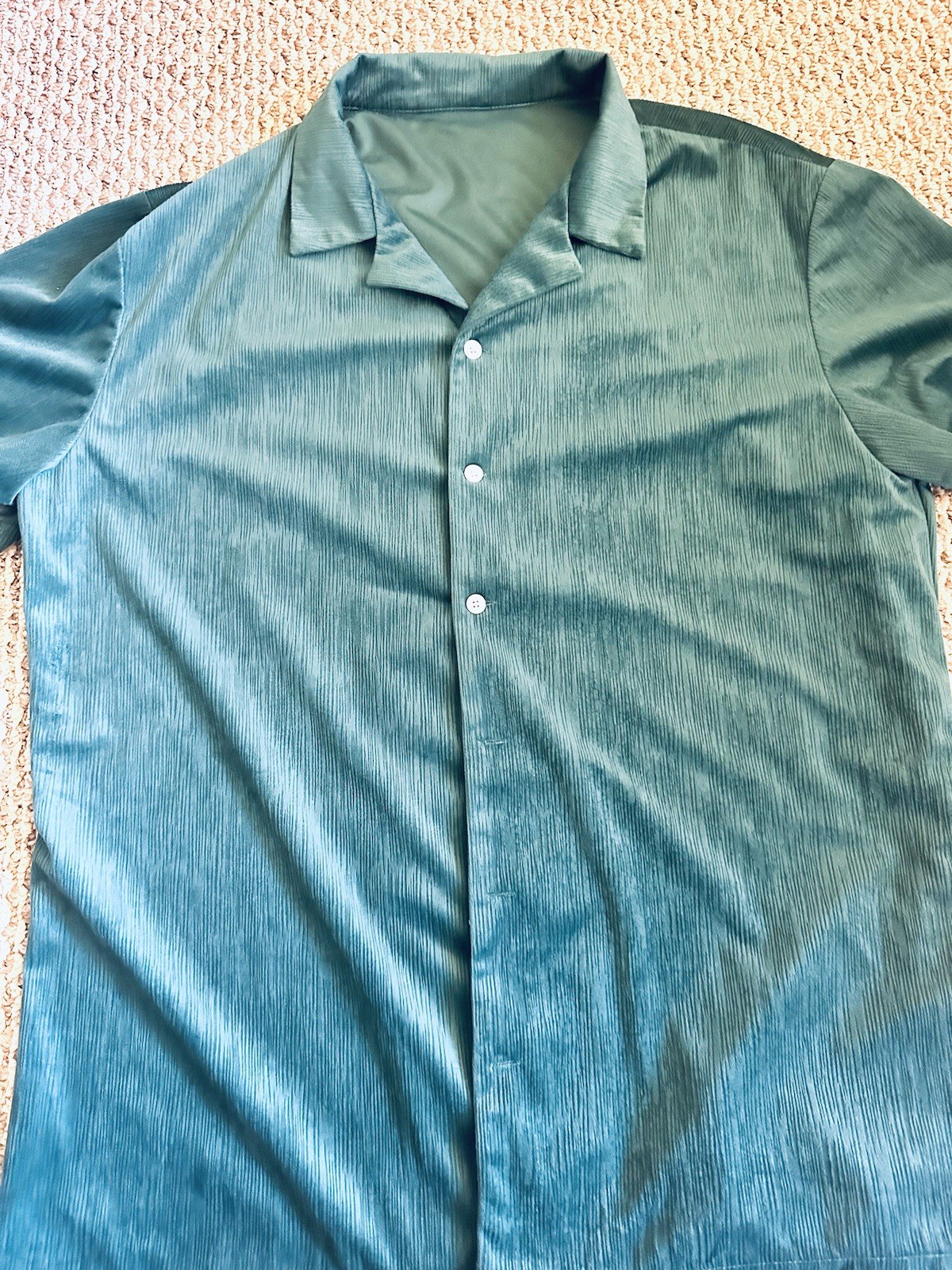 Emerald Green Solid Suede Button Front Shirt Men’… - image 3