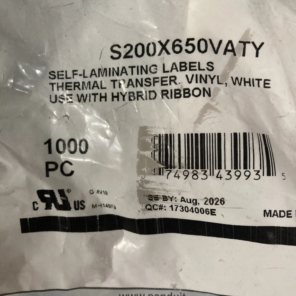 3 Rls Panduit S200X650VATY Self Laminating Label Therm Transfer Vinyl White New - Image 2 of 3