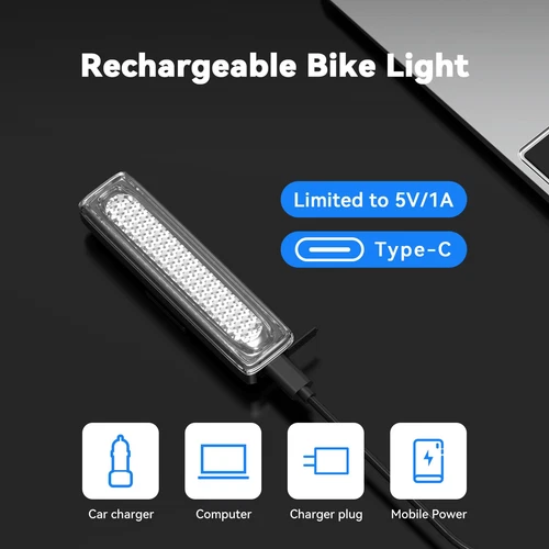 Bike Tail Light,LED Bicycle Rear Light with RGB Colors, USB-C Rechargeable Ra... - Picture 6 of 8