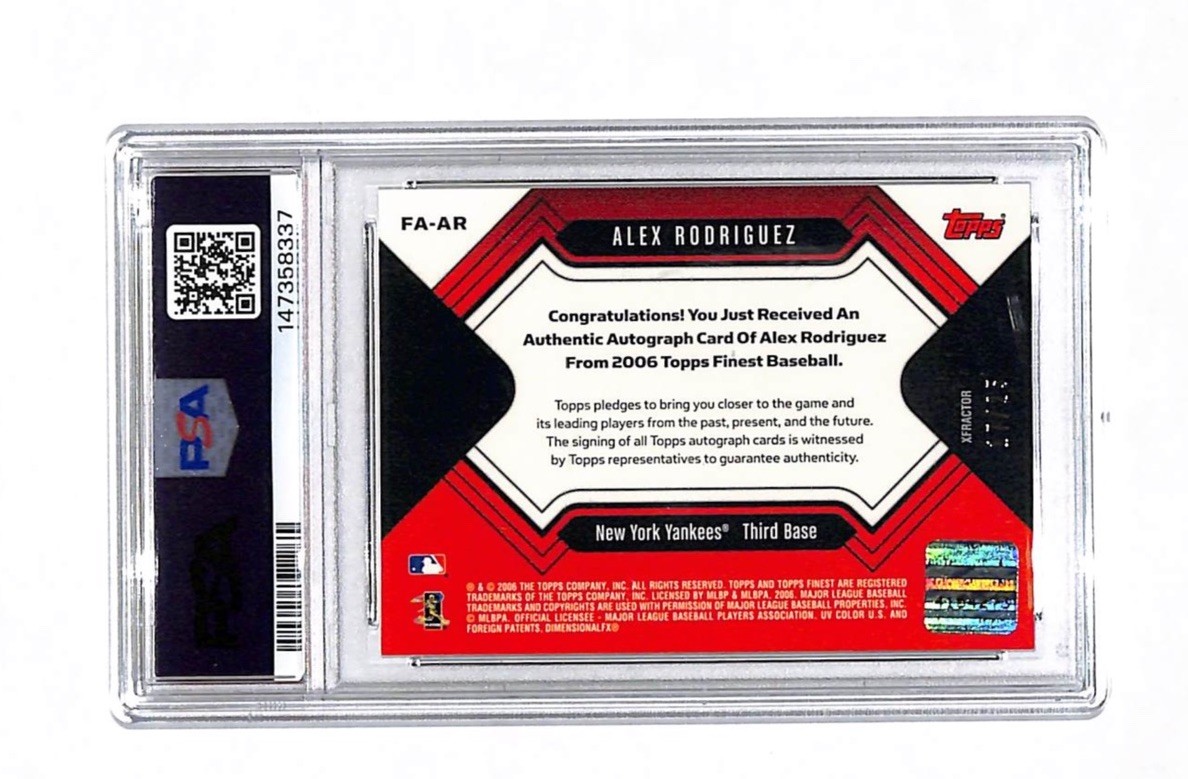 2006 Topps Finest Alex Rodriguez 17/25 Auto Xfractor Card PSA 9 Yankees view 2