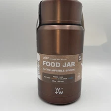 W+W 20oz Insulated Stainless Steel Food Jar, Collapsible Spoon –Metallic Brown