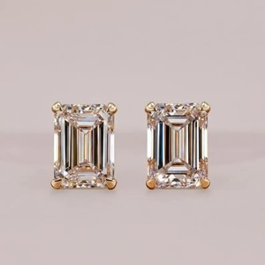 New Year Sale ! 4CT Emerald Lab Grown Diamond Stud Earrings 14k Yellow Gold #303