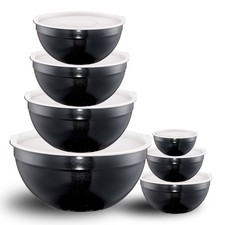 Black Mixing Bowls with Lids Set of 7, Stainless Steel Nesting Bowl with Khak...