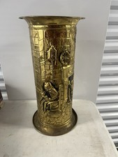 Vintage Embossed Brass Umbrella Cane Stand 20"x9" England