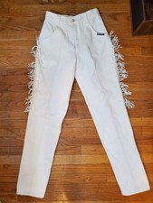 Vintage Roughrider By Circle T White Jeans Women's Size 11/12 Fringe USA Made