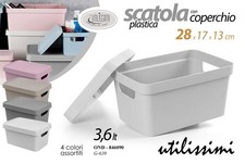 BOX PORTAOGGETTI SCATOLA CONTENITORE COPERCHIO ORGANIZER MULTIUSO 3,6LT 28*17*13