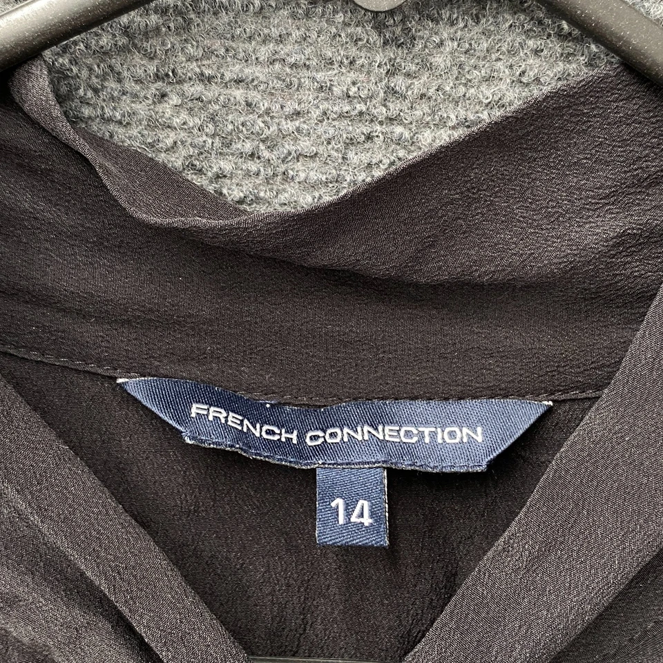 French Connection Womens Size 14 Long Sleeve Dress Black Silk Lined Tie Neck - image 2 of 4