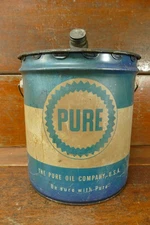 Vintage PURE OIL COMPANY Metal 5 Gallon Motor Oil Grease Gas Can