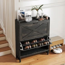 Shoe Storage Cabinet with 2 Flip Drawers, Freestanding Shoe Organizer
