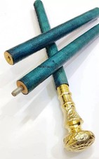 Antique Wooden Walking Stick With Golden Leaf Brass Handle For Seniors Men Women