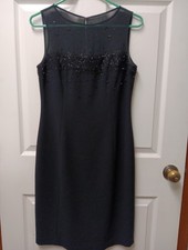 🥀Vtg Jones New York Dress Black Size 6 Sleeveless Beaded, Chiffon Lined Y2k