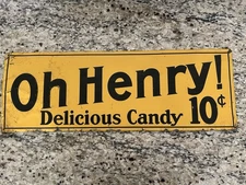 Rare Original 1926 Oh Henry Delicious Candy tin tacker Sign 