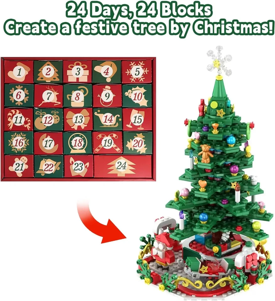 Advent Calendar Christmas Tree Building Blocks with LED Lights 24-Day Countdown - Image 4 of 4