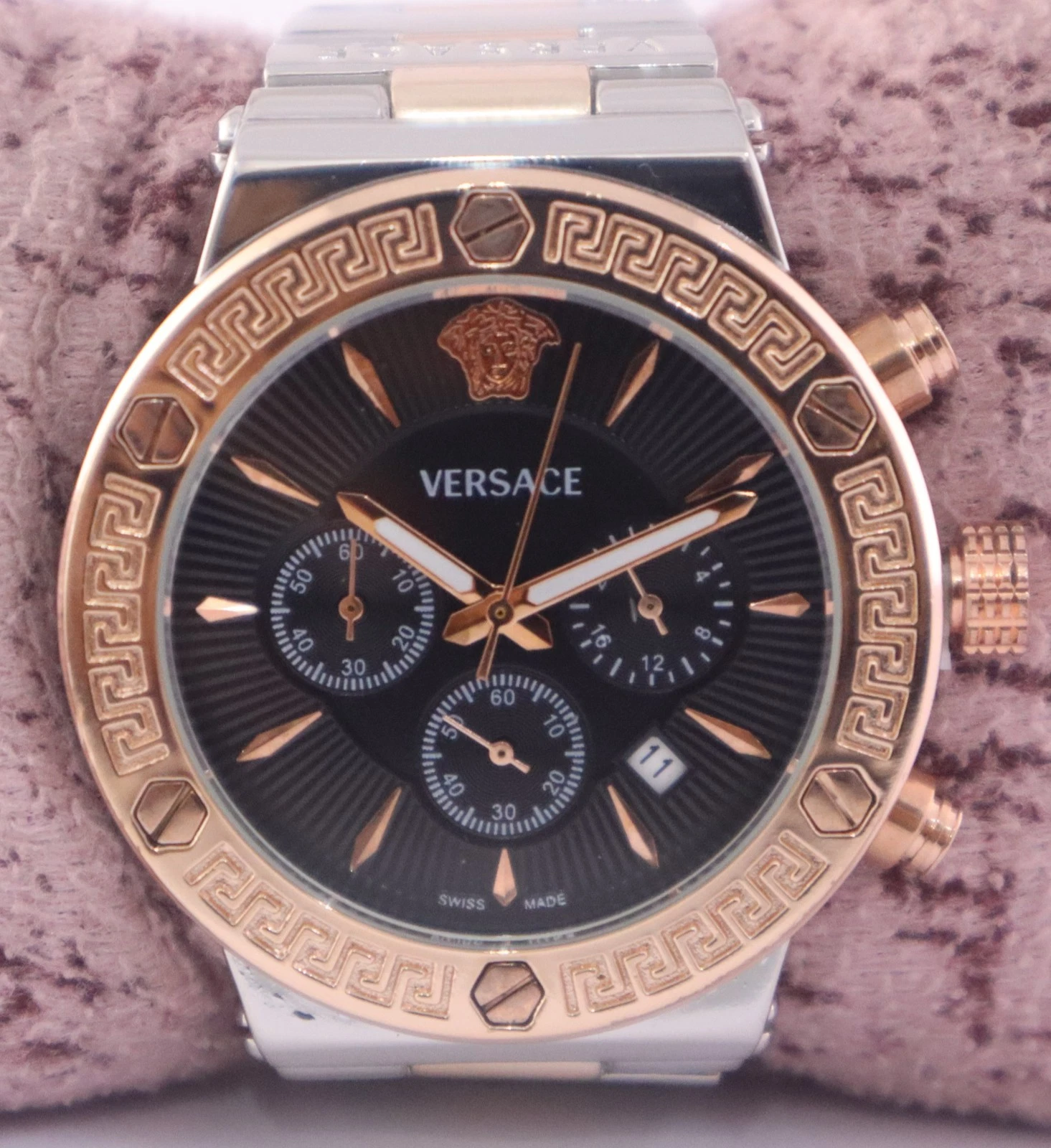 Orologio da polso uomo Luxury Versace cronografo al quarzo quadrante nero "Keep Good Time"