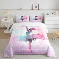 Ballerina Girl Comforter Set,Blue Pink Watercolor Bedding Set for Kids Girls ...