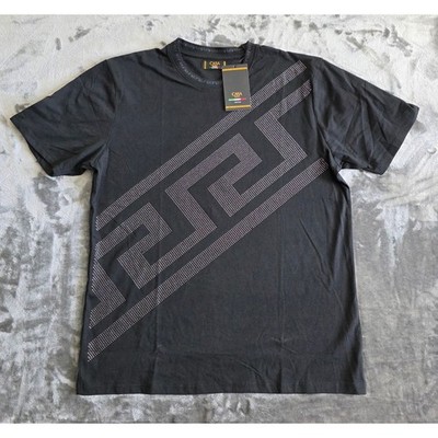 Casa Moda Men s Couture Rhinestone Graphic Black T Shirt Large