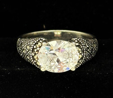 Vintage Sterling Silver 925 Ring Oval CZ Marcasite Accents SZ 8