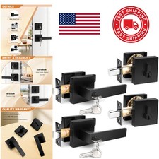 Easy Install Square Entry Lever and Deadbolt Set Black Stainless Steel 2 Pack