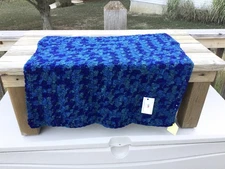VTG Handmade Crocheted Afghan Throw Lap Blanket 28” x 28” Square ~ Blue & Green