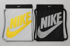 Nike Drawstring Backpack Sackpack Gym Bag Zipper Pocket Black Logo 13" x 17"