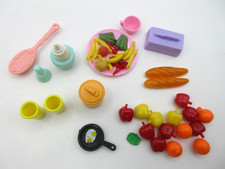 Lot of 40 Vintage Plastic Miniature Dollhouse Fruit Bread Food Barbie Brush