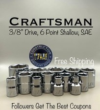 New Craftsman 13 Piece 38 Drive Shallow Sae 6 Point Socket Set 14-1 New Craftsman 13 Piece 38 Drive Shallow Sae 6 Point Socket Set 14-1