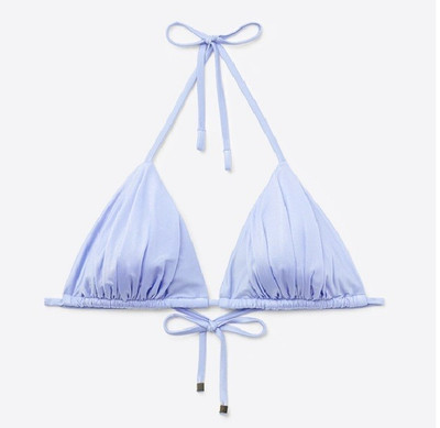 Herausnehmbares Polster-Dreieck-Bikini-Top glänzendes Satin 90B Blue CALZEDONIA