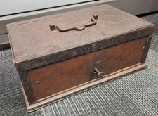 Antique Iron Strongbox Metal Gothic Strong Box Safe w/ Key Stagecoach Railroad