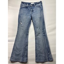 Vervet Women's Distressed Flare Blue Stretch Denim Jeans - Size 28 28x30 