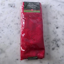 Bed Bath & Beyond Poinsettia Red Cloth Damask Napkins Set 4 Christmas Floral