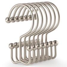 Shower Curtain Hooks, 12 Pcs Rust Proof Double Glide Rings, Matte Nickel