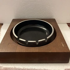 Duck-It Ashtray Wood Base Black Metal In Good Condition Vintage