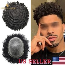 Afro Toupee For Black Men Full PU Skin Kinky Curly Human Hair Replacement System