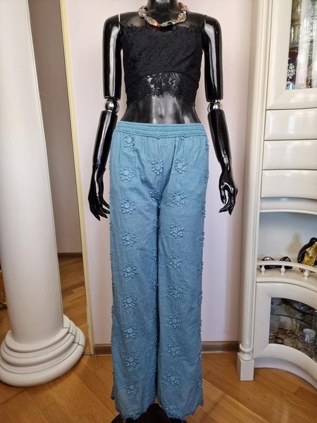 Women Antica Sartoria Trousers Turquoise Cotton 32
