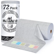 Matthew Microfiber Cleaning Cloth Roll 72Pack (12" x 12") Reusable Paper Towe...