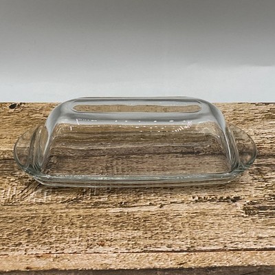 Glass Butter Dish with Lid 7  Countertop Table Clear Keeper Kitchen Breakfast