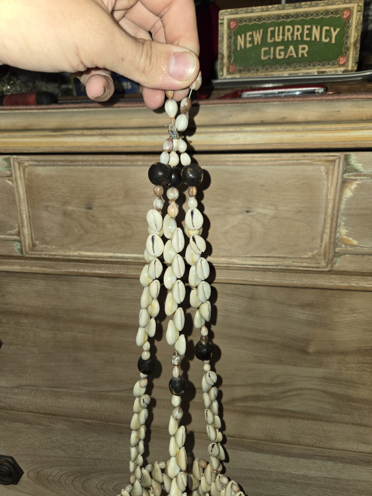 Vintage 70s Cowrie Shell Hanging Macrame Plant Holder Boho Mid Century 18"