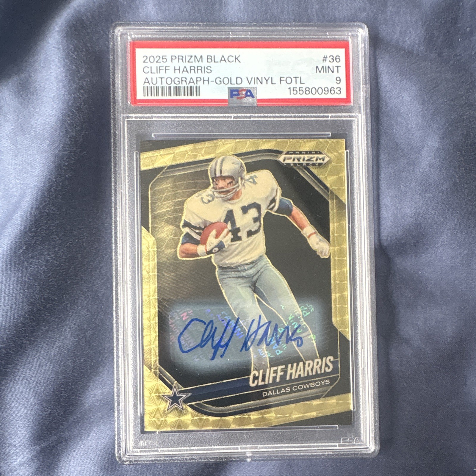 Panini 2025 Prizm Black Cliff Harris Gold Vinyl Foil Auto /5 PSA 9 #36